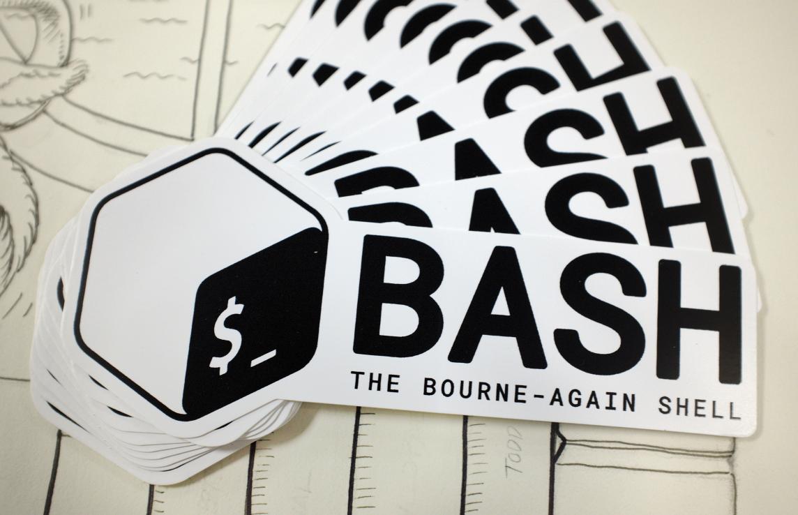 BASH sticker spread out in a fan like arrangement