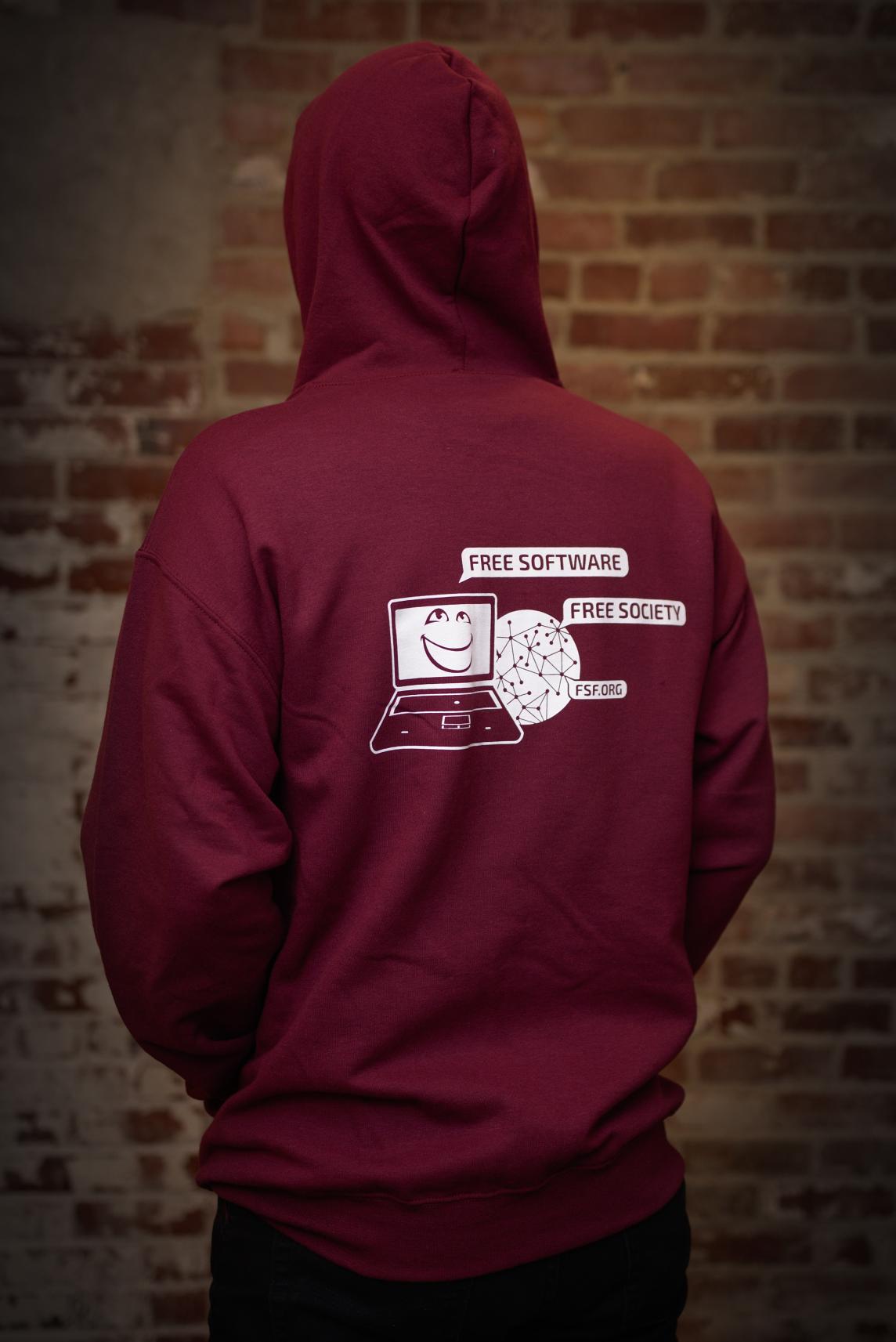 Greg wearing the FSFS hoodie, from behind