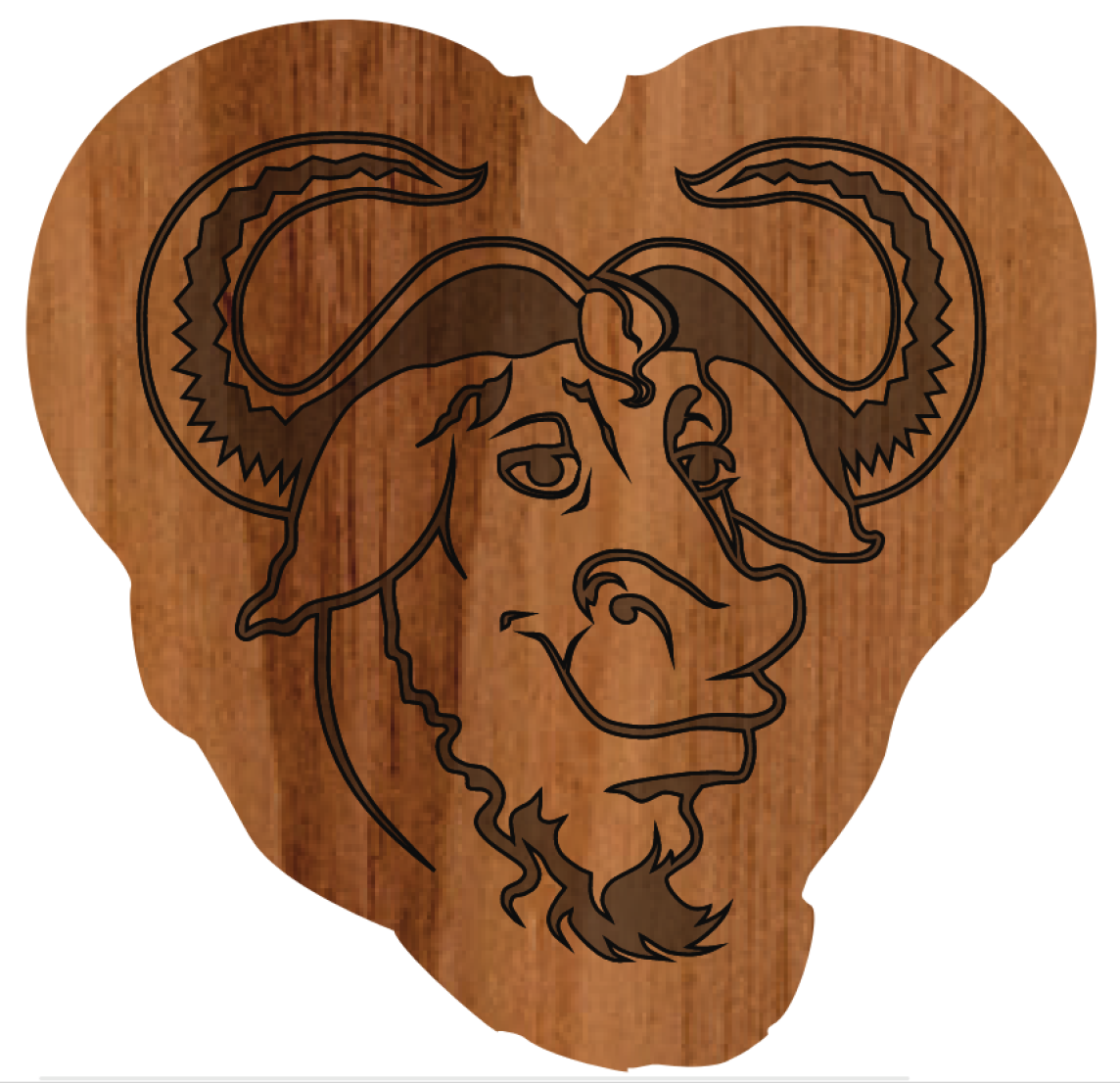 Laser etched wooden GNU head