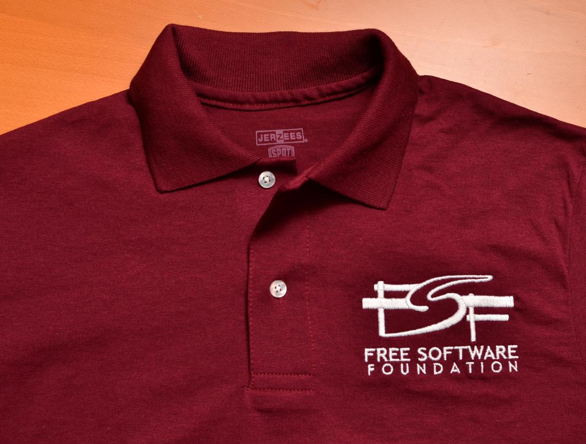 Maroon FSF polo shirt with embroidered FSF logo