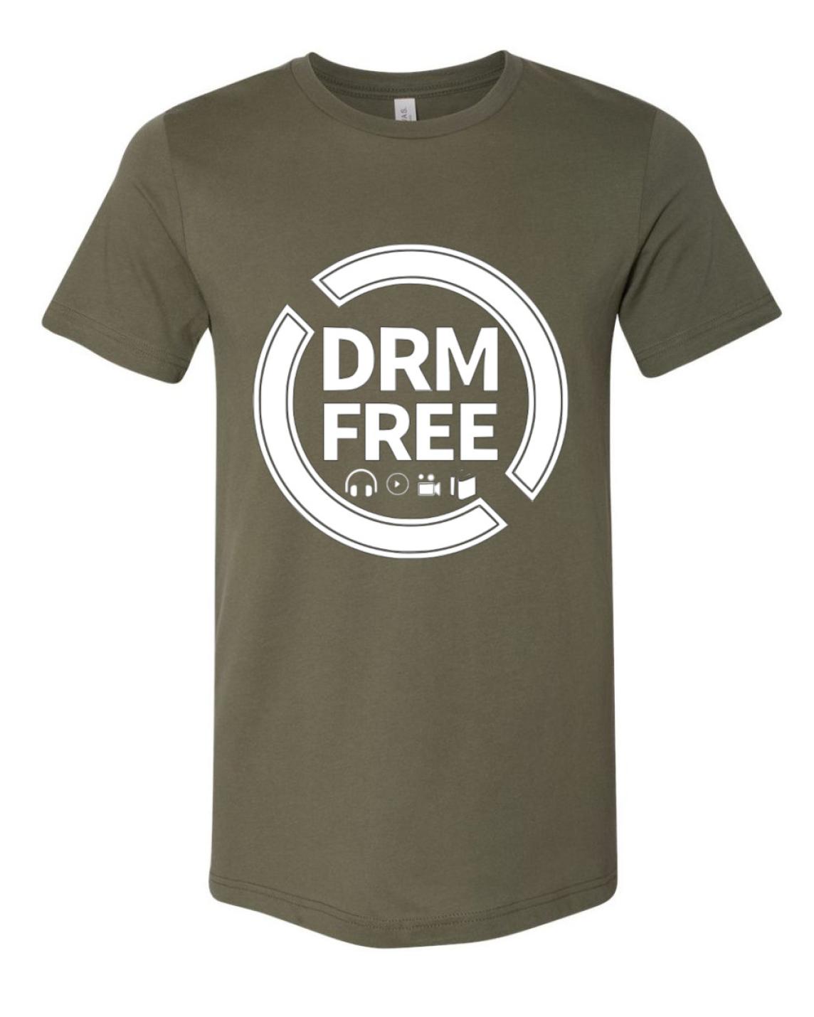 A shirt that shows the text "DRM FREE"