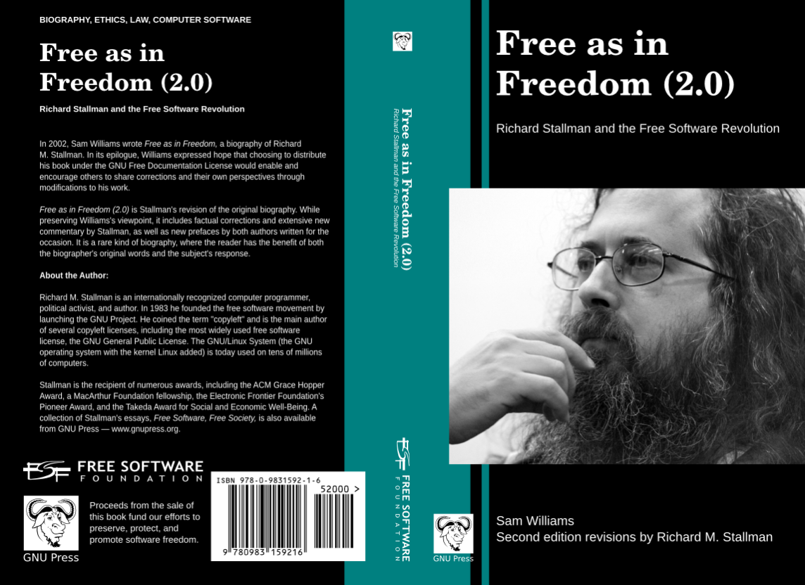A book cover with a photo of RMS looking pensively