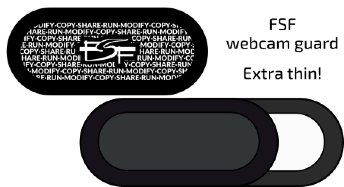 A plastic pill-shaped slider with the FSF logo on it