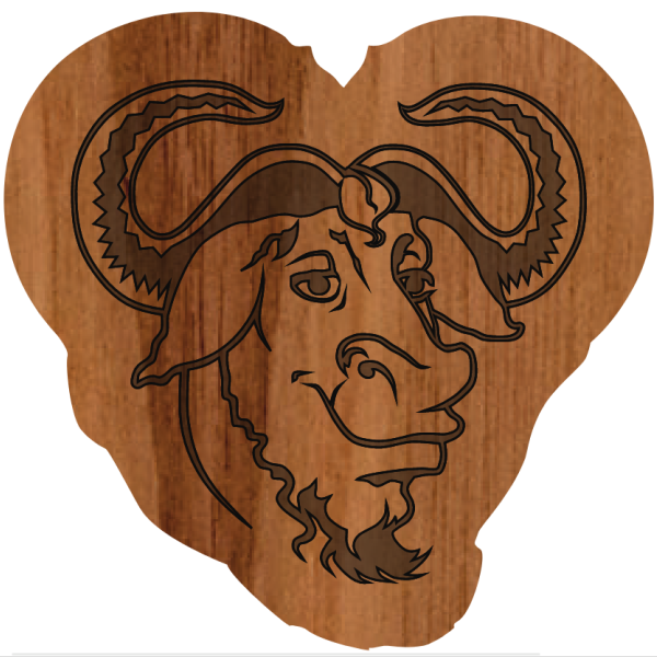 Laser etched wooden GNU head