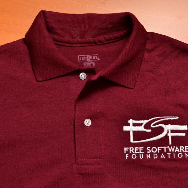 Maroon FSF polo shirt with embroidered FSF logo