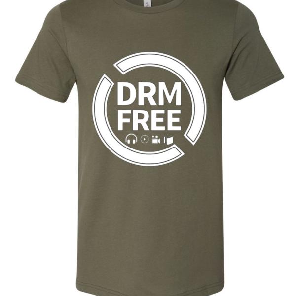 A shirt that shows the text "DRM FREE"