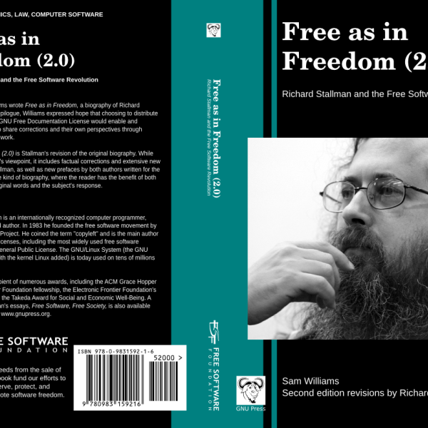A book cover with a photo of RMS looking pensively