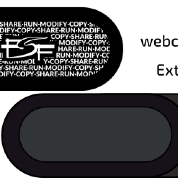 A plastic pill-shaped slider with the FSF logo on it